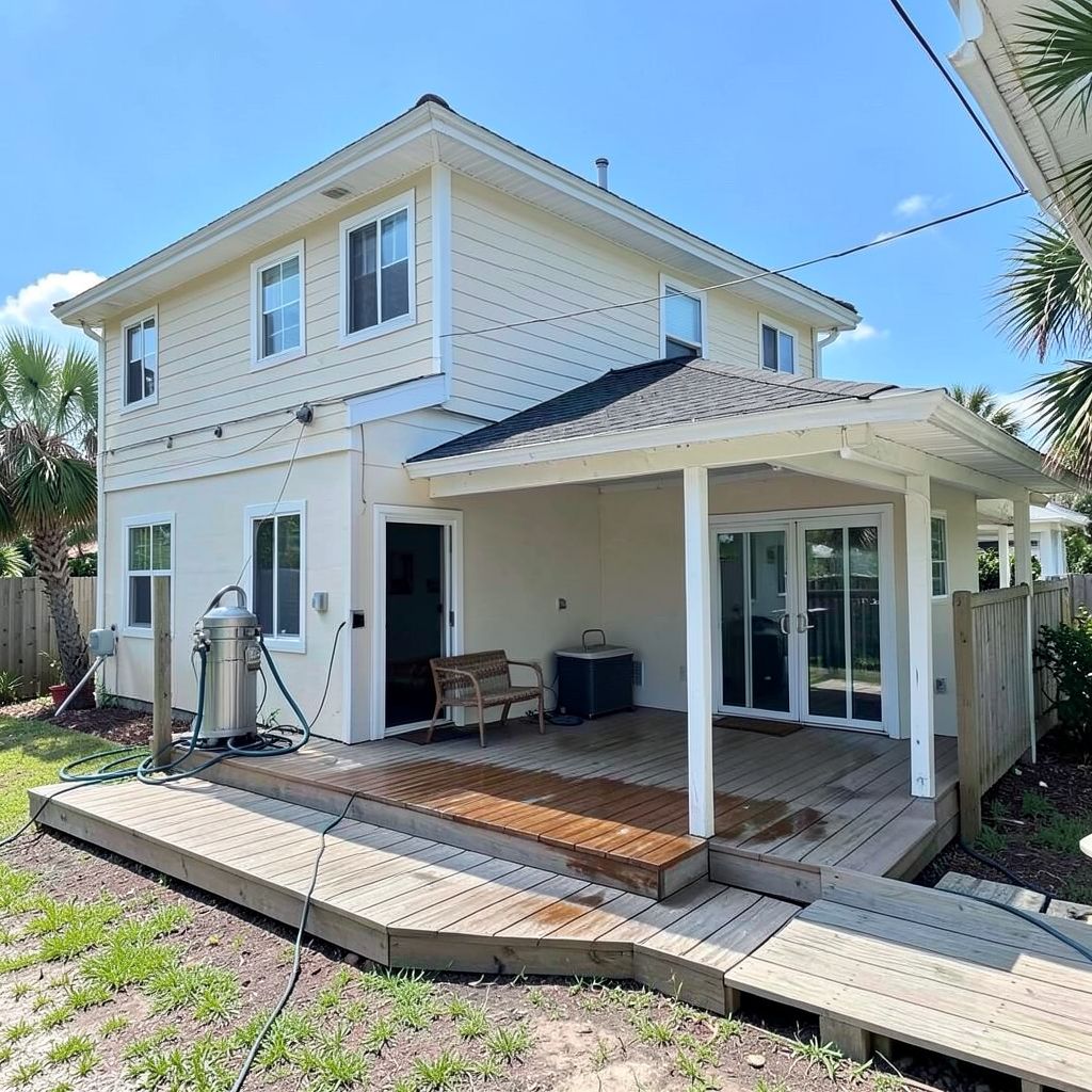 Professional deck cleaning service in Boynton Beach, Florida, restores composite deck to its original beauty