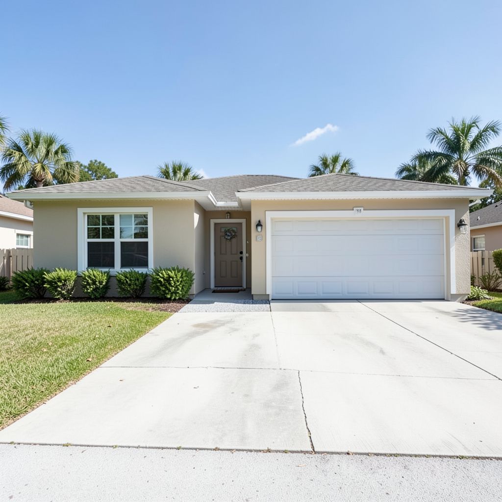Driveway cleaning service performed on a single-story residential home in Palm Beach Gardens Florida