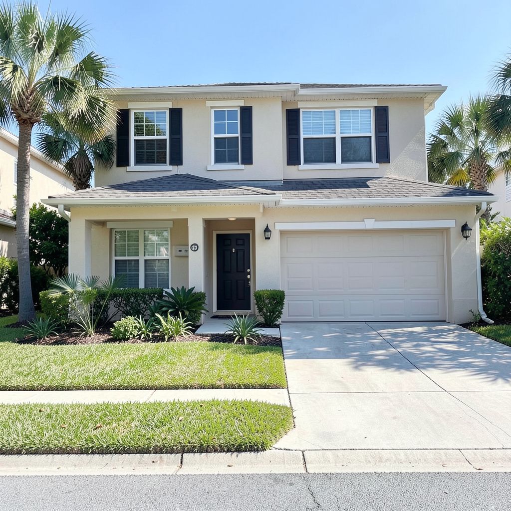 Residential pressure washing service in West Palm Beach, FL, enhancing curb appeal for a two-story home.