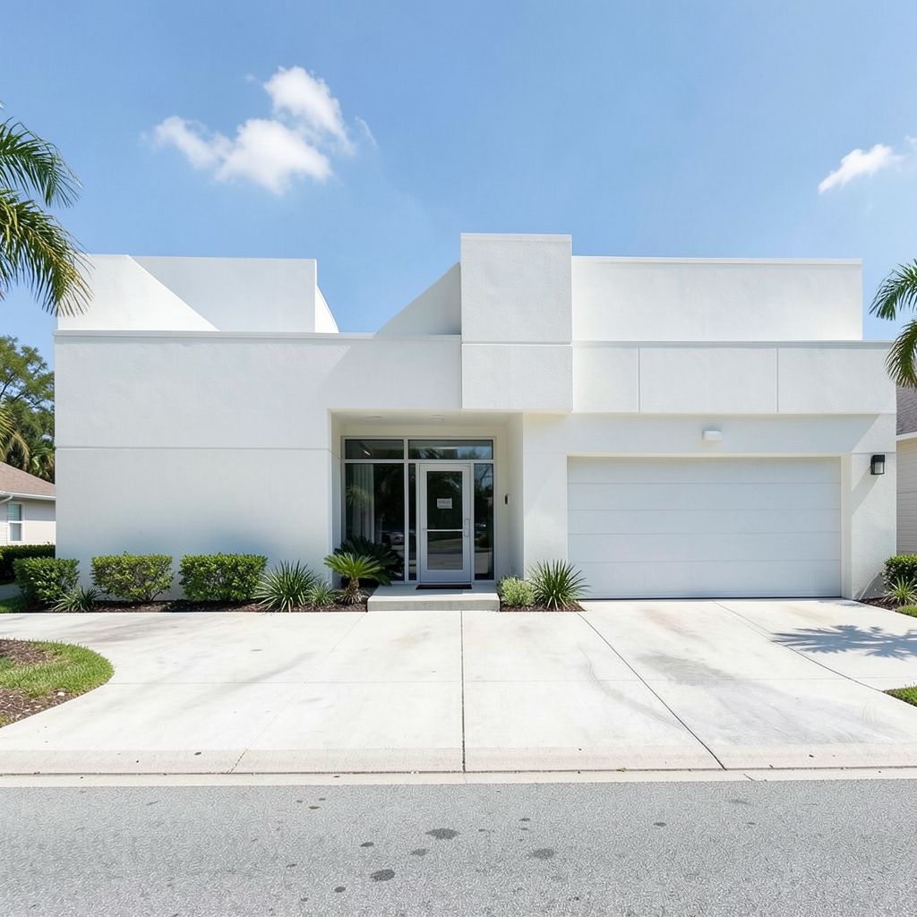 Power washing service being performed on the exterior facade of a commercial building in Palm Beach Gardens Florida.