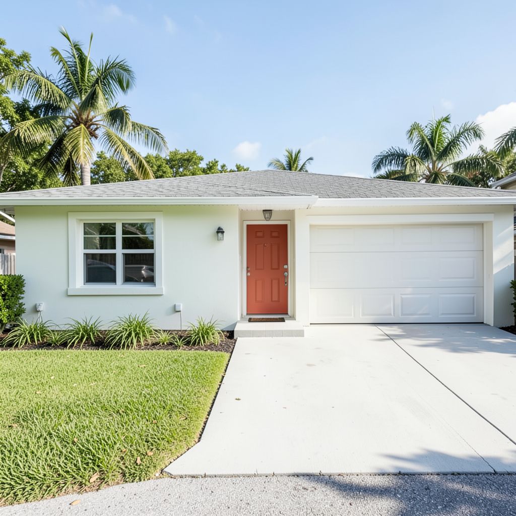 Residential pressure washing service in Boca Raton Florida with a single-story home exterior and driveway.
