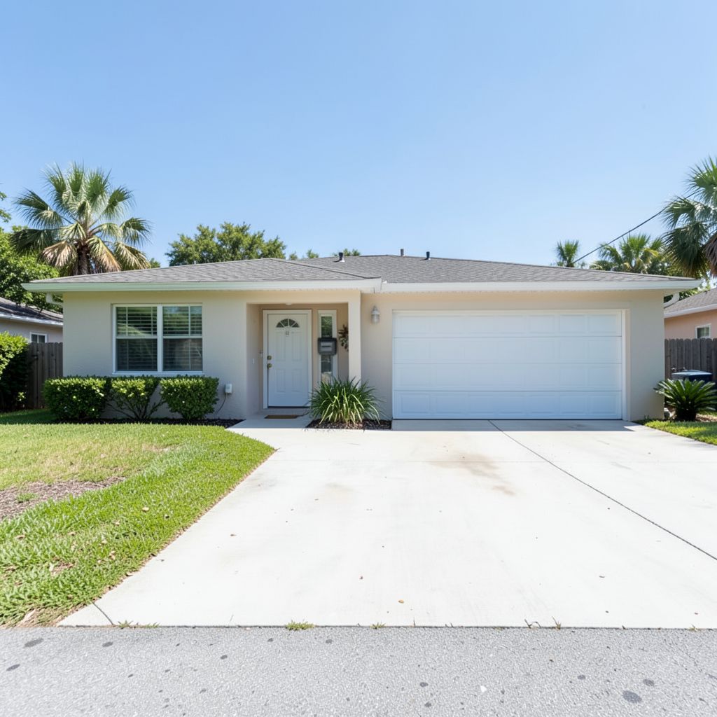 Residential pressure washing service in Delray Beach Florida with a single-story home and driveway.